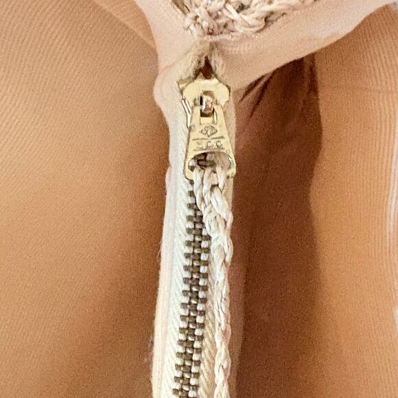 Vintage Crochet Purse Handbag Tan Retro Japan Lined Natural Handmade Two Section - Picture 6 of 11